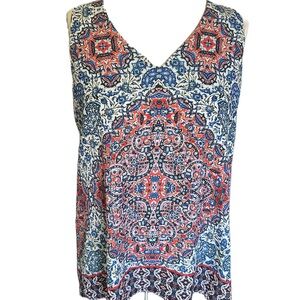 St. Tropes West Sleeveless Tunic Top Women’s Lined Mosaic Summer. Medium